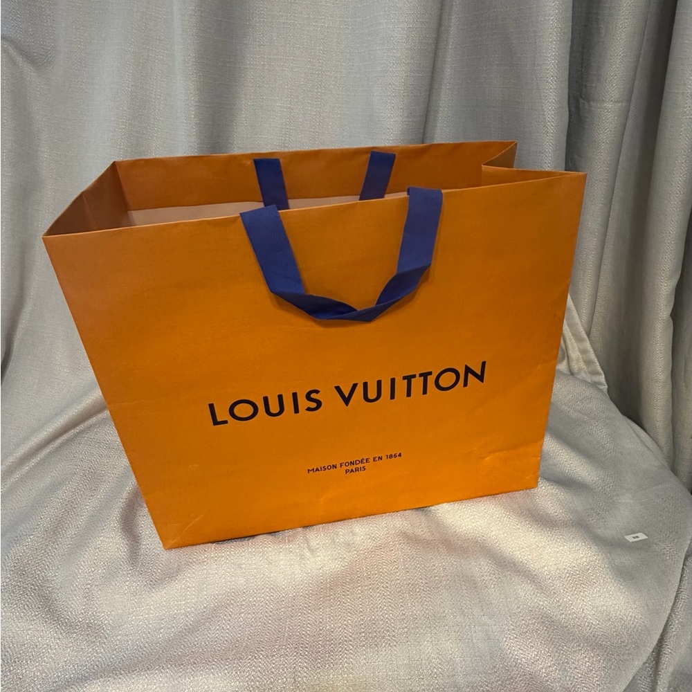 Louis Vuitton Orange Tote with Blue Ribbon Handles
